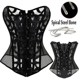 Whole-Sexy Mesh Corsets and Bustie Elastic Net Hollow Out Flowers Design Busk Closure Bustier Corset Body Shapewear cincher co2672