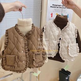 Waistcoat Girls' Autumn Winter Vest 1-6Y Baby Thickened Warm Clothes Children Wear Lace Outside Vest Children's Warm Waistcoat Plush Coat 231016