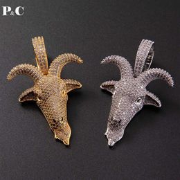 Animal Goat head Pendant Hip Hop Colour Zircon Necklace Iced Out Cubic Zirconia Fashion Jewellery For Men X0509292T