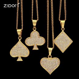 Pendant Necklaces 2021 Men Hiphop Poker Shape High Quality 316L Stainless Steel With Rhinestone Fashion Necklace Jewelry302I