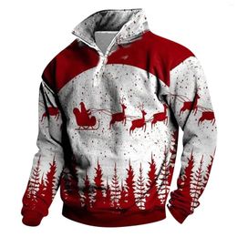 Men's Hoodies Retro Pattern Print Hoodie Men Sweatshirts Top Casual Long Sleeve Half Zip Turn-Down Collar Autumn