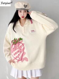 Women's Sweaters Turn-down Collar Pullovers Women Sweet Strawberry Preppy Style Baggy Young Ins Korean Fashion Soft Autumn All-match