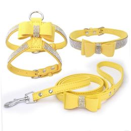 Dog Collars Leashes 3 Peices Suit Harness Collar Leash Adjustable Soft Suede Fabric Shining Diamonds Pet Vests For Dogs Comfort Pe Dhecq