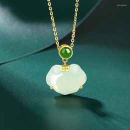 Pendant Necklaces VOQ Silver Color Vintage Wada Jade Necklace Peace Lock Collarbone Chain Ladies Wedding Party Jewelry