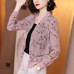 Women's Jackets Korean Fashion Chiffon Jacket Pink Lightweight Bomber Outerwear Women Loose Oversize Summer Chaqueta Sun Protection Tops N60