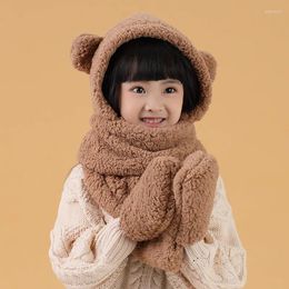 Hats 2023 Fashion Winter Children Novelty Beanies Caps Cute Warm Bear Ear Hat Casual Plush Scarf Gloves Kids Present