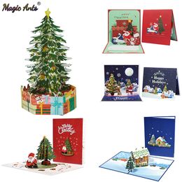 Greeting Cards Merry Christmas Tree Winter Gift Pop Up Decoration Stickers Laser Cut Year 231017