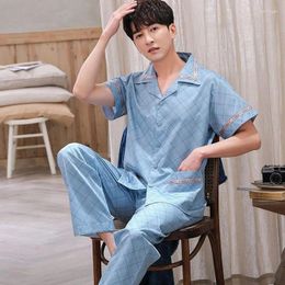 Men's Sleepwear Summer Pyjamas Set Cotton Short-sleeved Trousers Thin Middle-aged Youth Cardigan Home Clothes Pajamas