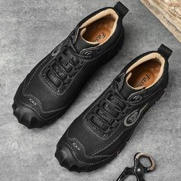 Boots Men's Shoes Genuine Leather Men Winter Plush Snow 2023 Classic Hiking High Quality Lace-Up Low Top Basic