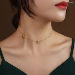 Choker 2023 Double Flower Rose Necklace 18K Gold Plated Stainless Steel Jewelry Holiday Gifts For Women