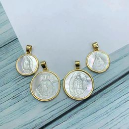 Pendant Necklaces Natural Mother Of Pearl Shell Medal Portrait Virgin Mary Guadalupe Pendants Charms For Jewelry Making DIY Necklace