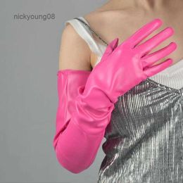 Fingerless Gloves 1Pair Leather Extra Long Gloves for Women Girls Pink Full finger gloves Touchscreen Sexy Nightclub Fashion Patent Leather GlovesL231017