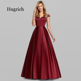 Casual Dresses Elegant Burgundy Satin Dress Long Pretty A Line V Neck Off Shoulder Vestidos De Gala2099