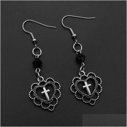 Charm Gothic Punk Style Hollow Heart Cross Charms Pendant Earrings Relin Dark Art Goth Jewellery For Women Rock Jewellery Earrings Dhuxd