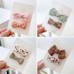 Hair Accessories 2Pcs/set Cute Bows Baby Girl Clips Solid Color Striped Floral Bowknot Hairpins Barrettes