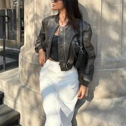 Women's Jackets Girls Fashion Loose Leather Flying Jacket 2023 Autumn Woman Vintage Zipper Short Female Designer Bomber