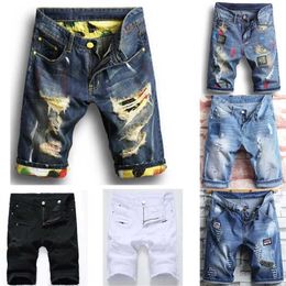 Men's Shorts Jean Denim Causual Fashional Distressed Short Skate Board Jogger Ankle Ripped Wave247W