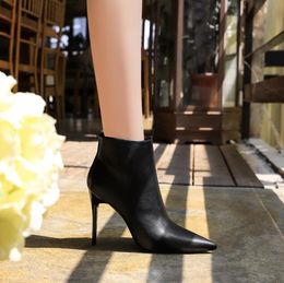 Women Leather Boots Sexy Women's Ankle Boots High Heels Plush Warm Autumn Winter Shoes Stilettos Short Boots Lady