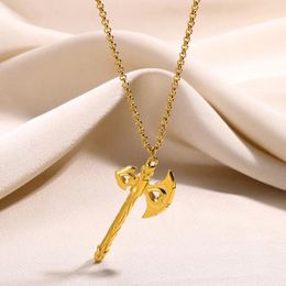 Pendant Necklaces Retro Axe Necklace For Woman Men Gold Colour Stainless Steel Long Chain Fashion Hip Hop Jewellery Gift