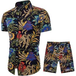 Fashion-Mens Summer Designer Suits Beach Seaside Holiday Shirts Shorts Clothing Sets 2pcs Floral Tracksuits269S