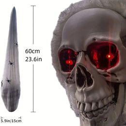 Halloween Skull Ornament For Outdoor And Indoor With LED Red Eye And Artificial Spider, Haunted House Decoration, Halloween Home Party Decoration