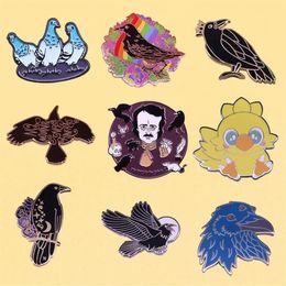 Pins Brooches Funny Crow Enamel Pins Cute Animal Metal Cartoon Brooch Men Women Fashion Jewellery Gifts Anime Movie Novel Backpack 285h