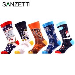 SANZETTI Brand 2019 New Happy Men Socks Bright Colourful Space Animal Novelty Pattern Causal Dress Socks Funny Gift Wedding210e