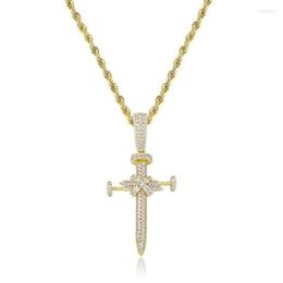 Pendant Necklaces Hip Hop Jewelry 18k Gold Plating Cross Pendent Iced Out Cubic Zirconia Necklace289v