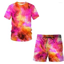 Men's Tracksuits 2023 Summer Casual Suit Fashion 2-piece Set 3D Printing T-shirt Short-sleeved Speckled Tie Dyeing Series Cool