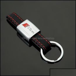 Keychains Lanyards Keychains Fashion Accessories Sline Keychain Emblem Badge Sticker Black Red Line Leather For 3 A4 A5 A6 A8 Tt Rs Dhgac