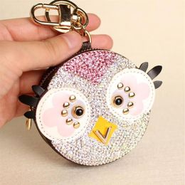 Cute Owl Chicken Crystal Cartoon Anime Coin Purse Keychain Pendant Pu Leather Wallet Key Chain For Women Bag Charm2457