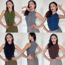 Stage Wear Latin Dance Tops Women Sleeveless Black Gray Blue Green Bodysuit Adult Cha Rumba Training Practice Clothes DNV18577