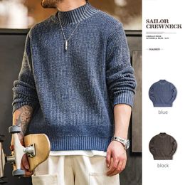 Men s Sweaters Maden Double Yarn Retro Sailor Crewneck Sweater Variegated Design Mens Basic Thicken Pullover Winter Autumn Wears Mock Neck 231016