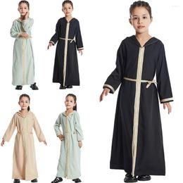 Ethnic Clothing Girls Kids Hooded Dress Morocco Kaftan Muslim Islamic Children Eid Jalabiya Dubai Turkey Robe Saudi Arabic Caftan Abaya