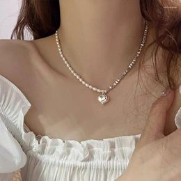 Chains 925 Sterling Silver Trendy Heart Pearl Chain Choker Necklace For Women Girl Exquisite Jewelry Wedding Party Daily Wholesale