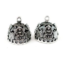 22843 4pcs lot Vintage Silver Hollow Buddha lotus Crown Hat Curve Carve Filigree Pendant Tassel Cap Bead Cap240r