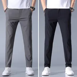 Men's Pants Trendy Men Suit Quick Dry Pure Colour Ankle Length Slim Fit Trousers Male Clothes