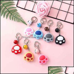Keychains Lanyards Keychains Fashion Accessories Cute Cat Claw Keychain For Women Kids Soft Rubber Bell Car Pendant Key Ring Gifts 2 Dh8Tx