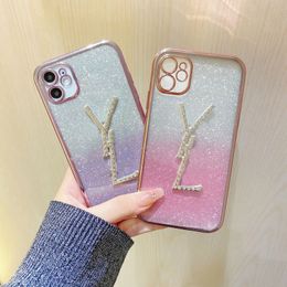 Fashion Designer Phone Case Mens Womens Crystal Letter Gradient Cases For IPhone 15 12 11 13 14 14pro Promax Hard Phone Protective Covers