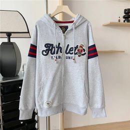 Women's Jackets Bear Embroidery Cotton Coat For Women Loose Hooded Casual Grey Color Ladies Clothing Fashion Winter Autumn