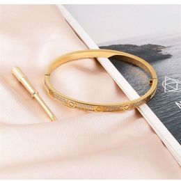 Titanium Steel Bangle Bracelet 2 Row Full Diamond Women Men Bracelets Distance Jewelry Gift 16-19 without box set304V