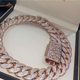 Rose Gold 24Mm 5 Rows Vvs Moissanite Diamonds Pass Tester Sterling Sier Miami Cuban Chain Moissanite Luxury Jewellery