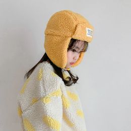 Caps Hats Children Winter Warm Hats Boys Girls Toddler Spring Autumn Kids Thermal Lamb Wool Cute Peaked Caps Baby Plush Ear Protector Hat 231017