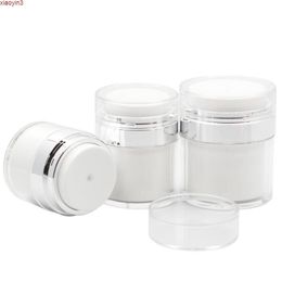 15 30 50g Pearl White Acrylic Airless Jar Round Cosmetic Cream Pump Packaging Bottle LX8995high qualtity Buehe Fjnnn