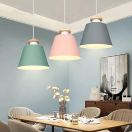 Pendant Lamps Nordic Wood LED Chandelier Lamp Modern Simple Bedroom Living Children's Room Background Light Home Decor