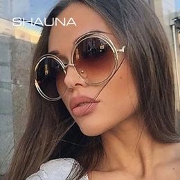 SHAUNA Vintage Oversize Round Sunglasses Women Alloy Around Hollow Frame Designer sunglasses Circling Frog Sun Glasses UV400