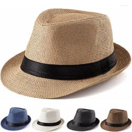 Berets Solid Color Sun Protection Outdoor Summer Men Straw Hat Shade Unisex Short Brim Korean Version Beach Jazz