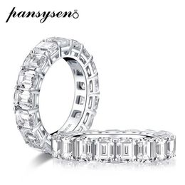 100% Real 925 Sterling Silver Emerald Cut Created Moissanite Diamond Engagement Wedding Rings Women Fine Jewelry Ring Cluster229U