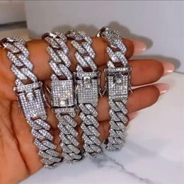 2021 Top Sell 12mm Wedding Pendant Sparkling Hip Hop 18K White Gold Fill Full Crystal Vintage Jewelry Women Link Chain Cross Cuba 327i