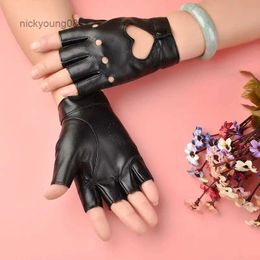 Fingerless Gloves Women Leather Gloves Fashion Fingerless Star Hollow Gloves Party Show Breathable Half Finger Mittens Women gants motoL231017